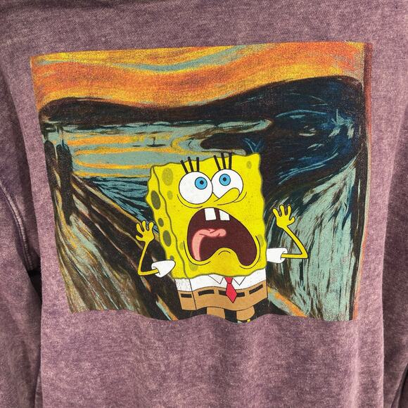 Nickelodeon SpongeBob Squarepants Women's Hoodie Size L Acid Wash Purple - Picture 3 of 10